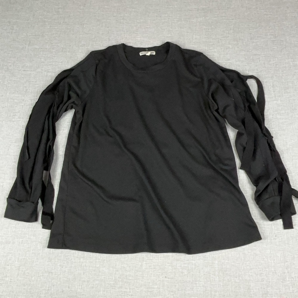 Anthropologie Pleione Shirt‎ Womens L Black Crew Neck Long Sleeve Strap Top